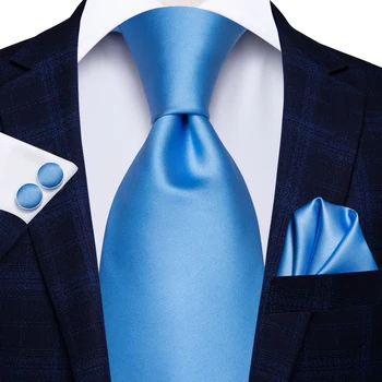 Hi-Laço De Luz Azul Listrado Novidade Seda Casamento Gravata Para Os Homens Handky Botão De Punho De Nicktie Conjunto De Design De Moda, Negócios Partido Dropship
