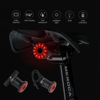 6 Modelos MEROCA Bicicleta de Ciclismo de Luz WR15 USB Luzes de Sensor Inteligente Automático/Manual Interruptor de Modo de Aviso de Luz de LED de SABUGO