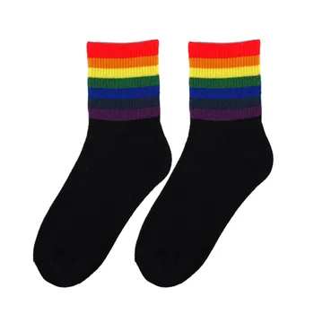 Colorido arco-íris Meias Listradas Mulheres Harajuku calcetines de la mujer Rua Tendência de Moda Crew Meias Casal coreano de Estilo de meia