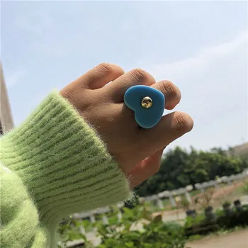 2021 Nova Moda Na Coreia Do Sul Vintage Estética Do Amor Do Coração De Acetato Acrílico Colorido Grossos Anéis Para Mulheres Meninas Amigos Jóias Presentes