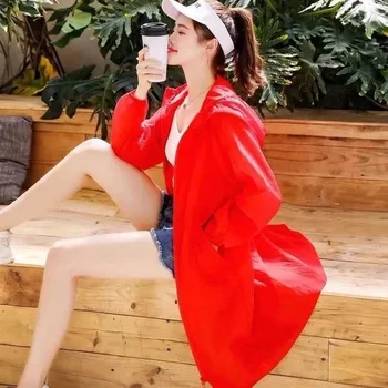 Plus Size com Capuz de Proteção contra o Sol, Roupas de Verão, Roupas De 2021 Nova Moda das Mulheres coreano Protetor solar Mulheres Revestimento UV camada Fina Y202