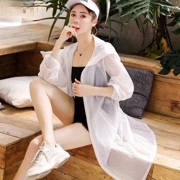 Plus Size com Capuz de Proteção contra o Sol, Roupas de Verão, Roupas De 2021 Nova Moda das Mulheres coreano Protetor solar Mulheres Revestimento UV camada Fina Y202