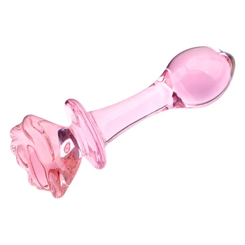 Bead Anal Bunda Estimulação de Vidro Vibrador Massageador de Próstata Sexo Loja de Brinquedos Sexuais para as Mulheres de cor-de-Rosa Flor de Rosa Forma do Plug Anal