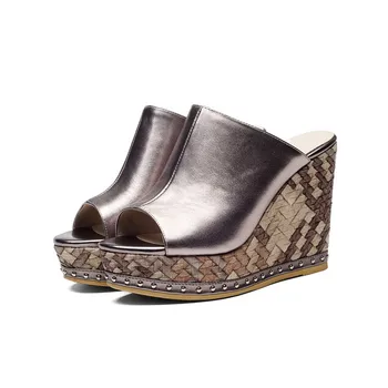 Dilalula 2021 Luxo Plataforma De Mulas Senhoras Verão As Mulheres Sapatos De Sandálias De Couro Genuíno Spuer Saltos Cunhas De Sapatos De Venda Quente