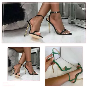Novo Design 2021 Pulseira de Tornozelo Verde Mulheres Sapatos de Salto Alto 11 cm de Sandálias de Dedo Apontado Fêmea Festa de Casamento Sapatos Sandalias De Mulher