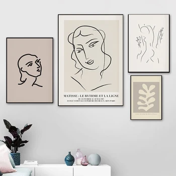 Matisse Resumo Minimalismo Linha De Menina Mulher Nórdica Pôster Arte De Parede De Impressão De Tela De Pintura, Fotos Decoração Para Sala De Estar Sem Moldura