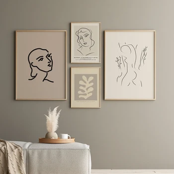 Matisse Resumo Minimalismo Linha De Menina Mulher Nórdica Pôster Arte De Parede De Impressão De Tela De Pintura, Fotos Decoração Para Sala De Estar Sem Moldura