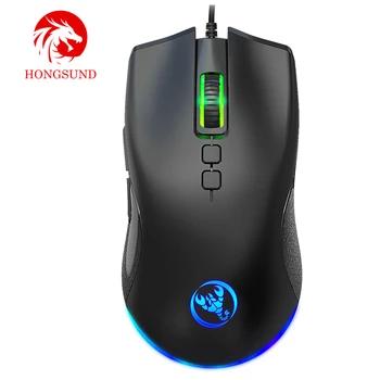 Hongsund luz de fundo Colorido 7D Jogo do Rato E-Sports Mouse com Fio 6400Dpi Ajustável Suporte de Programação de Macro de Mouse