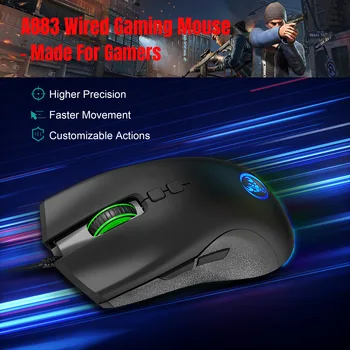 Hongsund luz de fundo Colorido 7D Jogo do Rato E-Sports Mouse com Fio 6400Dpi Ajustável Suporte de Programação de Macro de Mouse