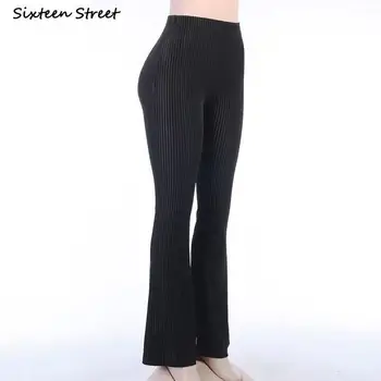 Streetwear Flare Pants Mulher Com Cintura Alta Listrada De Sino Inferior Calças Feminino Coreano Verão Chic Mãe Calças De Mulher Outono Harajuku