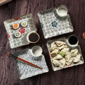 Vinagre prato de camada dupla tigela com a família bolinhos Japoneses placa de jantar, placa de drenagem drenado bolinhos prato de flor LB62019