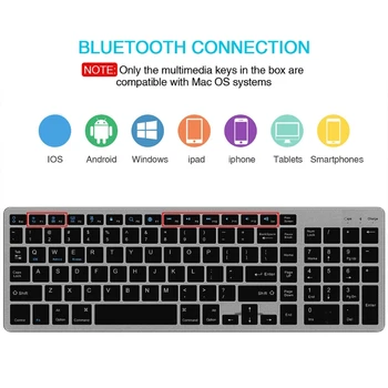 Bluetooth Teclado 102 Teclas Recarregável Bluetooth Teclado sem Fio com Número de Pad para notebook Tablet Celular