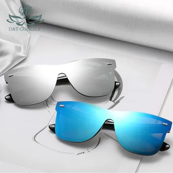 D&T Novo Óculos de sol da forma de Uma peça Tendência Personalidade de Óculos de Marca Design de Protecção Reflexiva Frameless Sunglassess UV400
