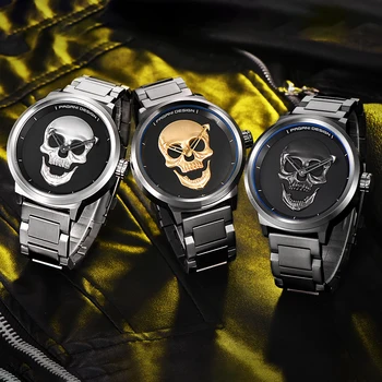 PAGANI DESIGN 2021 Novos Relógios de homens de Esqueleto Crânio de Quartzo Relógios Para Homens Automática Impermeável Moda Couro Genuíno