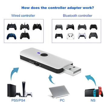 Sem fio Bluetooth Controlador Conversor de Conexão com Fio Gamepad do Console Conversor Adaptador Para PS5/PS4/Switch/ PC/P3 Para Xbox