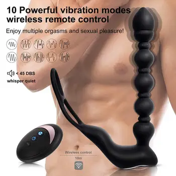 Remoto sem fio Massagem de Próstata com Vibrador Pênis Formação Anel de Silicone Anal Bunda Esferas Plug Brinquedo do Sexo Para Homens de Casal