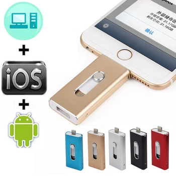 Unidade Flash USB de 16GB 32GB 64GB Para o iPhone 7 7 Plus 6 5 5 IOS para o Metal Pen Drive de Disco de U para iOS10 de um stick de memória de 128 gb IOS9