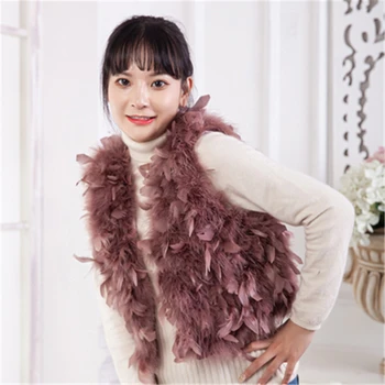 2020 Novas Turquia Plumas de Avestruz Colete de Inverno das Mulheres Qualidade de Casacos de Pele de Malha Feminina Jaquetas sem Mangas, Moda Senhora Outerwear