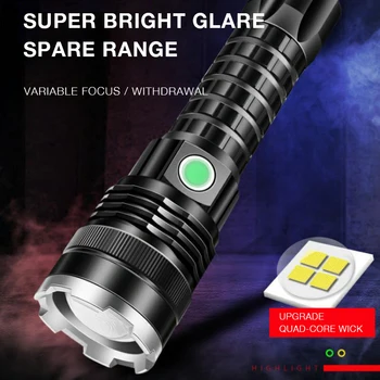 LED Potente Lanterna de Zoom Lâmpada de Acampamento 4 Modos de P70 Impermeável Portátil Lanterna Recarregável USB 26650 Bateria Lanterna Tática
