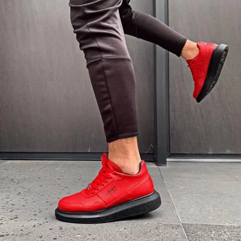Jeitinho De Alta Inferior Homens Sapatos Casuais 040 Vermelho (Base Preta) Primavera-Verão Da Moda De Rua TarzYeni Estilo Casual
