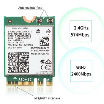 Dual Band WI-FI gratuito 6E AX210 M. 2 NGFF 2400Mbps Placa de rede sem Fio AX210NGW 2.4 Ghz/5G 802.11 Ax Bluetooth 5.2 wi-Fi Rede Cartão