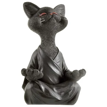 Lunático Preto Buda Gato Estatueta De Meditação, Yoga Colecionáveis Gato Feliz Decoração De Arte De Esculturas Ao Ar Livre Do Jardim De Estátuas, Estatuetas,