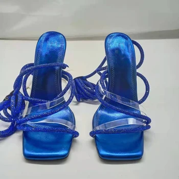 Prata Bling Cristal Sexy Sandálias Para as Mulheres Aberto toe Strass Pulseira de Cruz Diamante Sandálias de salto alto Sapatos de Vestido