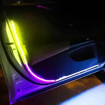 4PCS 120cm Para a Noite Colorido Luz de Tira 12V RGB LED Porta do Carro Luzes de Auto de Tira Flexível Lâmpadas Estroboscópicas Aviso de Gerador de Luz