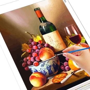 EverShine 5D DIY Pintura Por Números Frutas Colorir Por Números Vinho Tela de Desenho, Pintados à Mão, Decoração de Casa de Dom