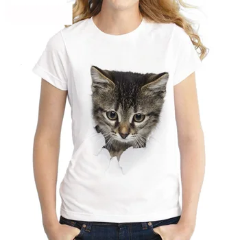 Harajuku-Camiseta con estampado de gato 3D para mujer, camiseta informal de mangá corta con cuello redondo, ropa barata, moda Ch