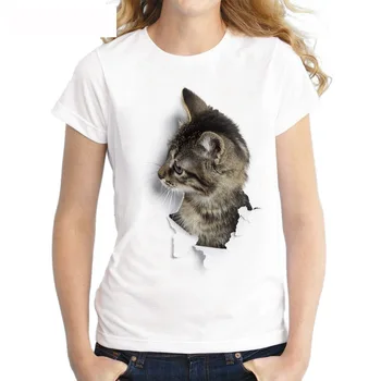 Harajuku-Camiseta con estampado de gato 3D para mujer, camiseta informal de mangá corta con cuello redondo, ropa barata, moda Ch
