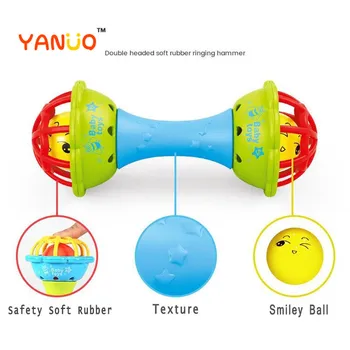 Brinquedo do bebê de duas cabeças Halter Bola Bell Dente Corda Criança Chocalho de Educação infantil Brinquedo Educativo Brinquedo do Bebê Sensorial de Brinquedo de Presente