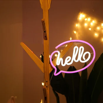Olá Luz de Neon LED Luzes de Parede de Armazenamento de Saudação Sinais de Decoração de Casa de Lâmpada da Noite da Festa de Casamento Janela de Loja de Bateria e alimentação por USB