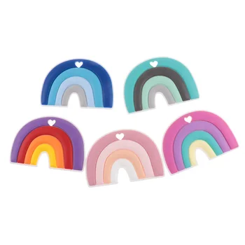 10pcs arco-íris Teethers Para Bebês de Silicone Teether Para Dentes Chupeta Cadeia de Acessórios Dentes de Cuidados de chá de Bebê Presentes de BPA Livre