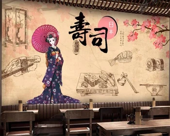 Beibehang Personalizado Retro Japonês Sushi Comida Japonesa, Sushi Restaurante na Parede do Fundo da Pintura Paisagem de Parede Behang papel de Parede