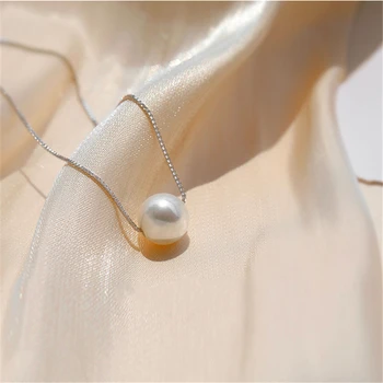 Luxo 925 Prata Esterlina de Moda Branco 6 8 10 mm Pingente de Pérola Colar Curto para as Mulheres de Jóias de Casamento em Acessórios femininos