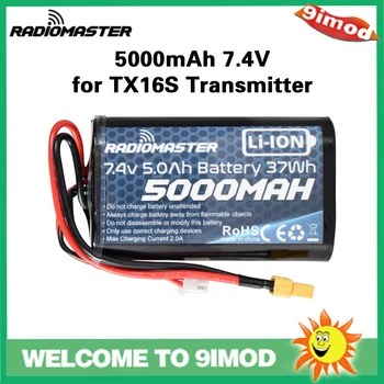 Chegada nova RadioMaster TX16S TX18S 7.4 V 2S 5000mah 37wh Bateria para Transmissor de Controle Remoto JST-XH e XT30 Plug