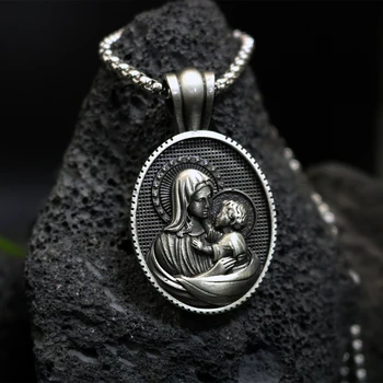 Europeus e Americanos, o estilo de Deus Pingente Cristã Colar Vintage Virgem Maria, Abraçando o menino Jesus Medalha Comemorativa