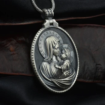Europeus e Americanos, o estilo de Deus Pingente Cristã Colar Vintage Virgem Maria, Abraçando o menino Jesus Medalha Comemorativa