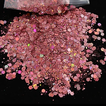50G de Ouro Rosa de Prata Holográfico Robusto de Glitter, Lantejoulas Para Design de Unhas Mistura Hexágono Forma Brilhante Flocos de Fatias de Manicure Glitter