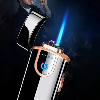 Incomum Elétrica USB de Plasma mais leve Criativo Gás Arco à prova de Vento de Metal Cigarro Isqueiro Com LED de indicação de Potência de Presente para Homens