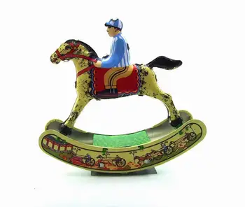 [Engraçado] Adultos Coleção Retro Vento de brinquedo Metal Estanho cavalo de balanço de Andar a cavalo cavaleiro um Relógio de brinquedo figura modelo vintage de brinquedo