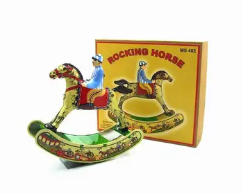 [Engraçado] Adultos Coleção Retro Vento de brinquedo Metal Estanho cavalo de balanço de Andar a cavalo cavaleiro um Relógio de brinquedo figura modelo vintage de brinquedo