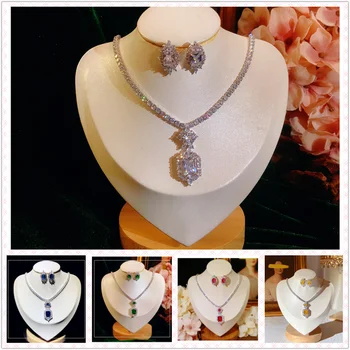 Conjuntos de jóias Para as Mulheres S925 Prata Esterlina de Alto Luxo Colar Brincos de Noiva Conjunto de Jóias Finas 5 Cores Frete