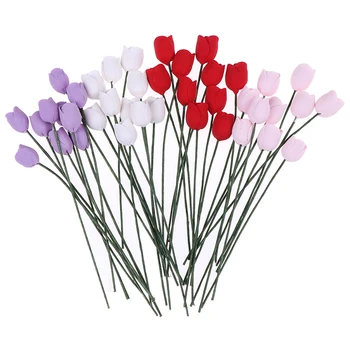 1/12 casa de bonecas em Miniatura artesanal de Argila Tulip, ornament flores 10 peças
