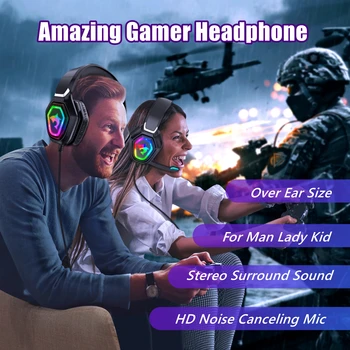 Colorido RGB Fone de ouvido para Jogos para PC, PS4 XBOX Portátil de Ouvido Gamer Fones de ouvido com HD de Microfone com Fio Auscultadores de cancelamento de Ruído Presentes