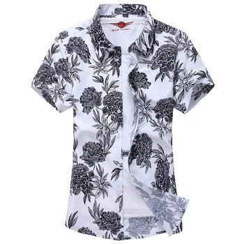 Puro do verão do Algodão de Mens Camisa Havaiana Impresso de Manga Curta de Grande Tamanho Eua Havaí Flor de Rosa Beach Padrões Florais Camisas S-7XL
