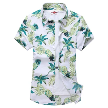 Puro do verão do Algodão de Mens Camisa Havaiana Impresso de Manga Curta de Grande Tamanho Eua Havaí Flor de Rosa Beach Padrões Florais Camisas S-7XL