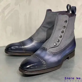 Homens tornozelo botas de deslizamento de salto baixo matin sapatos masculinos homem sapato masculino vintage PU de couro e botinhas sapato feminino chaussure M0015