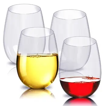 Stemless Vinho tinto e Branco, Óculos 16oz, Inquebrável Tritan de Plástico, Copos de Vinho Definido para Férias, Festa, Aniversário